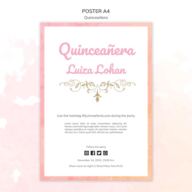 Plakat Party Szablon Quinceanera