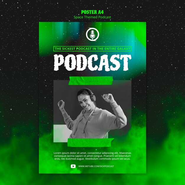 Plakat podcastowy o tematyce kosmicznej
