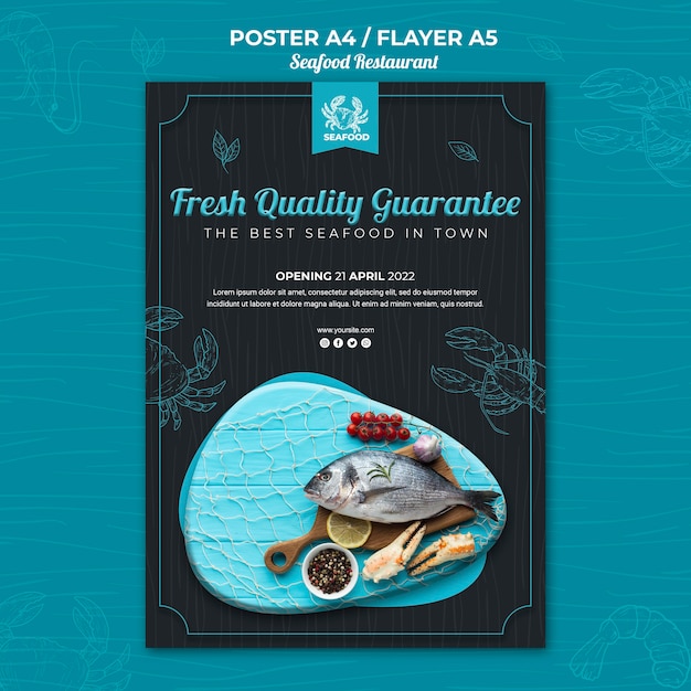 Bezpłatny plik PSD plakat restauracji z owocami morza