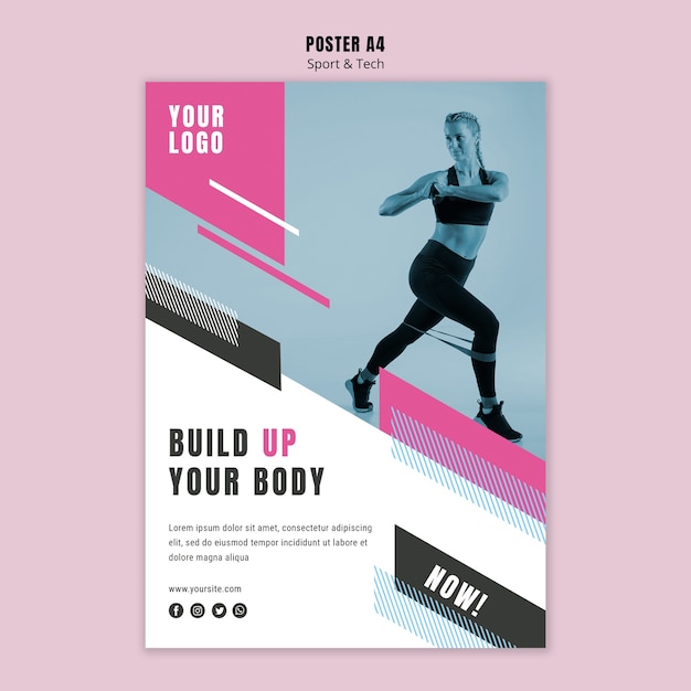 Bezpłatny plik PSD plakat sportowy i fitness