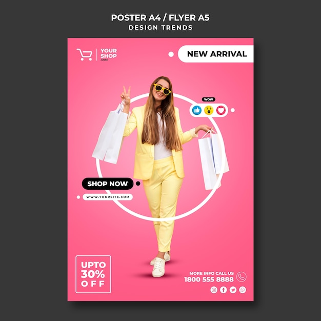 Bezpłatny plik PSD plakat szablon reklamy kobieta zakupy