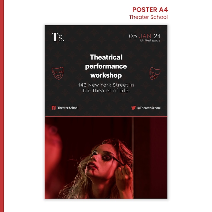 Bezpłatny plik PSD plakat szablon szkoły teatralnej