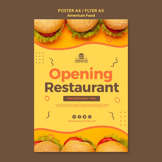 Bezpłatny plik PSD plakat szablon z amerykańskim jedzeniem