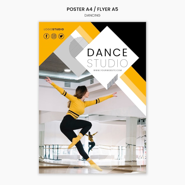 Bezpłatny plik PSD plakat szablon z koncepcją studio tańca