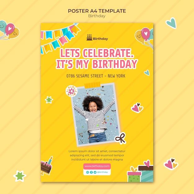 Bezpłatny plik PSD plakat z okazji urodzin a4