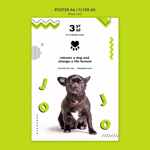 Plakat z szablonem projektu adopcji zwierzaka
