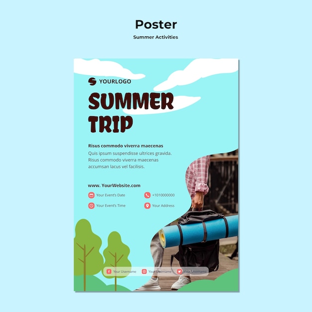 Bezpłatny plik PSD plakatowy letni szablon podróży