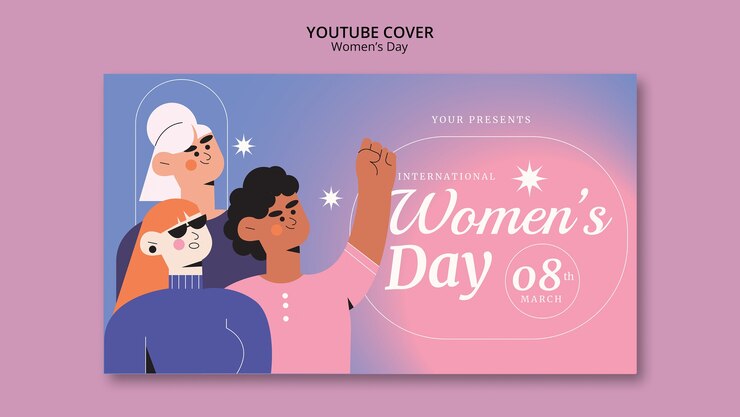 Bezpłatny plik PSD płaska grafika kanału youtube na obchody dnia kobiet