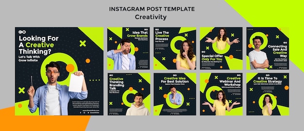 Bezpłatny plik PSD płaska konstrukcja koncepcja kreatywności posty na instagramie