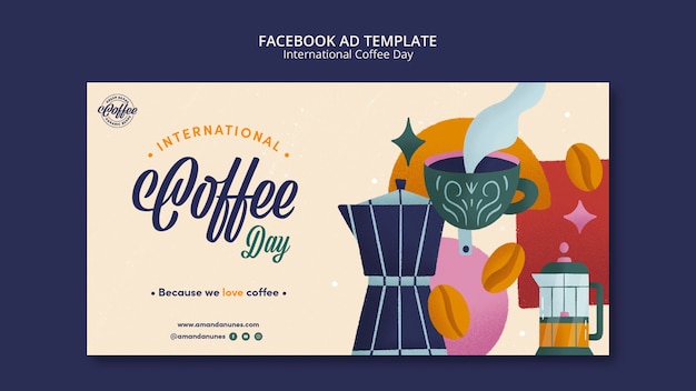 Płaska konstrukcja międzynarodowego dnia kawy na Facebooku projekt szablonu reklamy