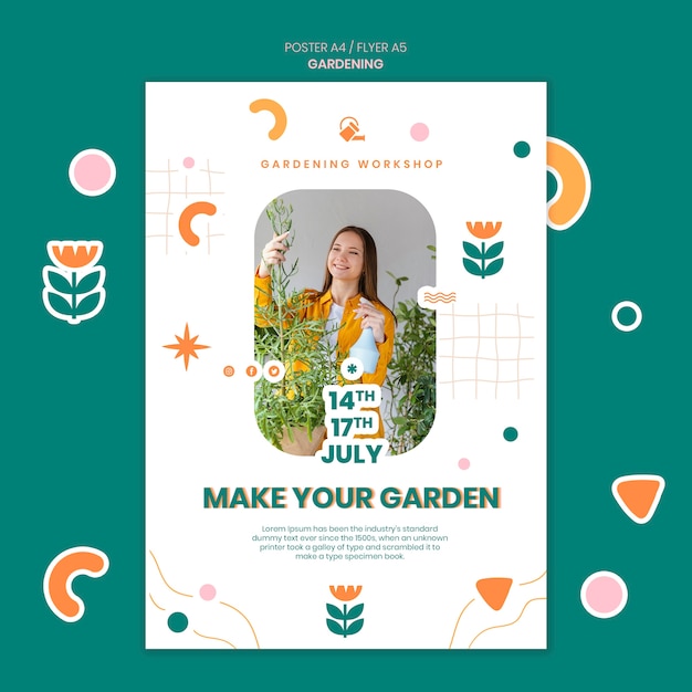 Bezpłatny plik PSD płaska konstrukcja ogrodnictwo ilustracje plakat szablon