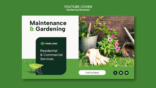 Bezpłatny plik PSD płaska konstrukcja ogrodnicza szablon miniatury youtube