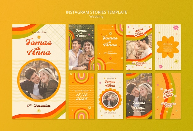 Bezpłatny plik PSD płaska konstrukcja opowieści o uroczystościach weselnych na instagramie