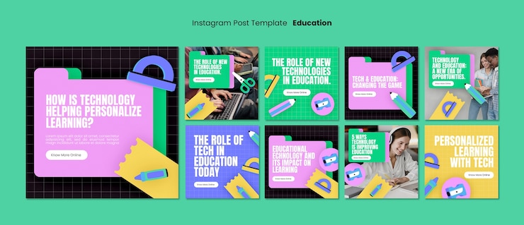 Bezpłatny plik PSD płaska konstrukcja posty na instagramie koncepcja edukacji