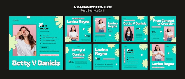 Płaska Konstrukcja Retro Wizytówki Posty Na Instagramie