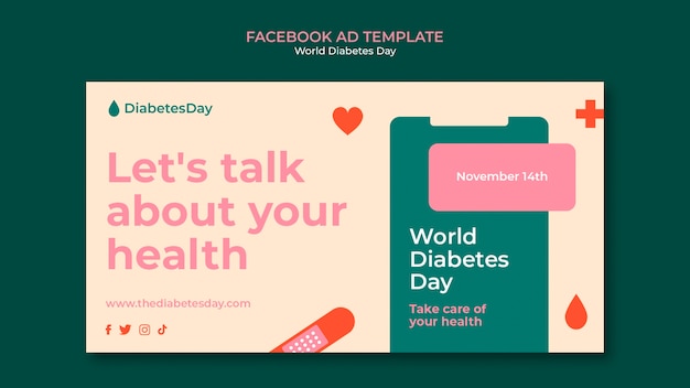 Bezpłatny plik PSD płaska konstrukcja światowego dnia cukrzycy na facebooku
