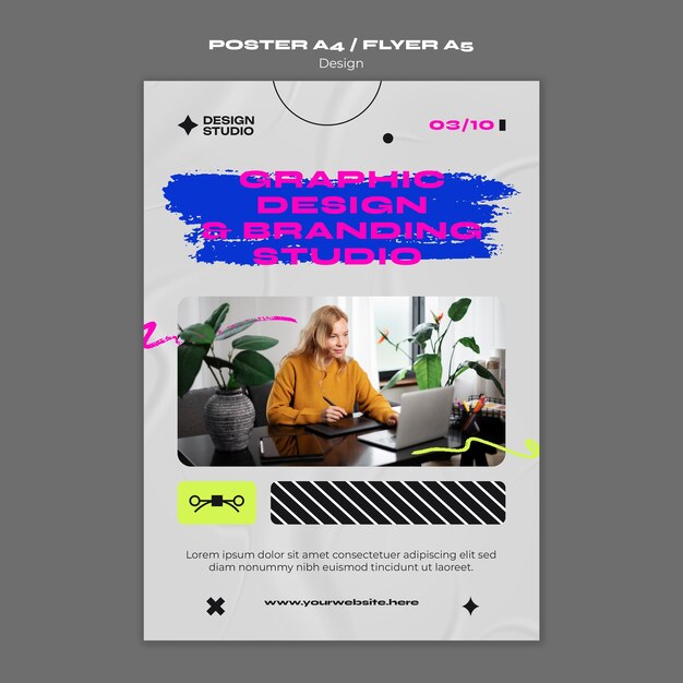 Płaska konstrukcja szablon plakat studio projektowe