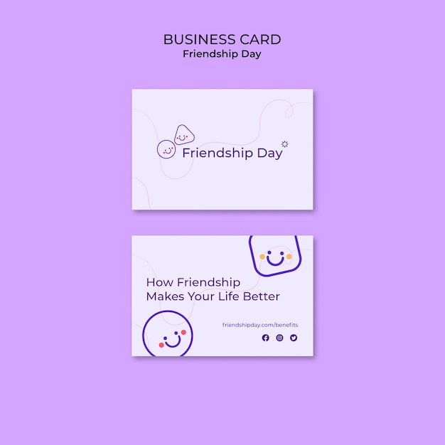 Bezpłatny plik PSD płaska konstrukcja szablon wizytówki dzień przyjaźni