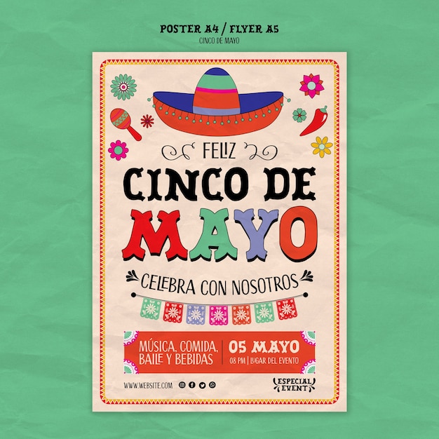 Płaska Konstrukcja Szablonu Cinco De Mayo