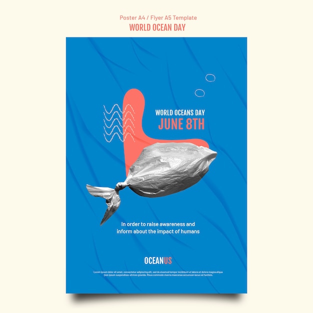 Płaska konstrukcja szablonu plakatu światowego dnia oceanu