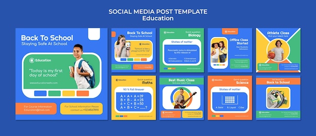 Bezpłatny plik PSD płaska konstrukcja szablonu postu na instagram edukacji