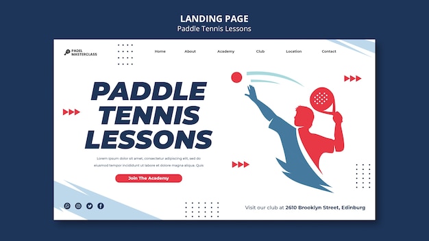 Płaska konstrukcja szablonu strony docelowej lekcji tenisa wiosłowego
