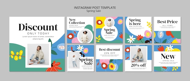 Bezpłatny plik PSD płaska konstrukcja wiosennej sprzedaży postów na instagramie