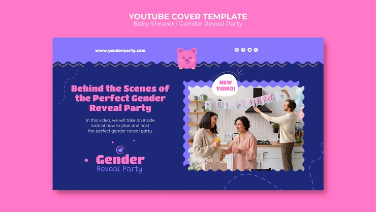 Bezpłatny plik PSD płaska okładka baby shower na youtube