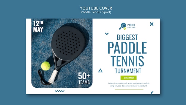 Bezpłatny plik PSD płaska okładka youtube do tenisa wiosłowego