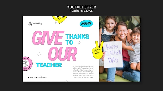 Bezpłatny plik PSD płaska okładka youtube na dzień nauczyciela