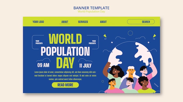 Bezpłatny plik PSD płaska strona docelowa światowego dnia ludności