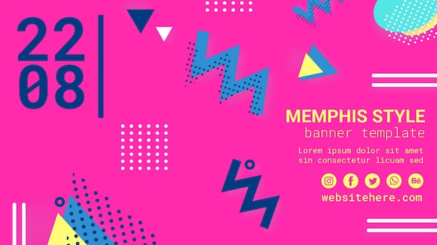Płaski różowy transparent w stylu Memphis