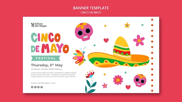 Płaski Szablon Banera Cinco De Mayo