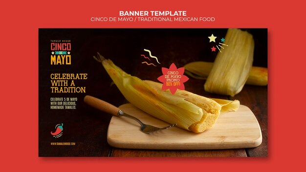 Płaski szablon banera cinco de mayo