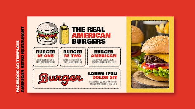 Bezpłatny plik PSD płaski szablon burgera