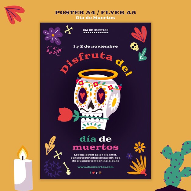 Płaski szablon dia de muertos