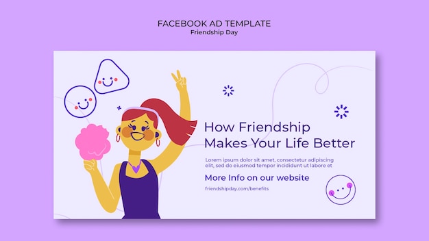 Bezpłatny plik PSD płaski szablon facebook dzień przyjaźni