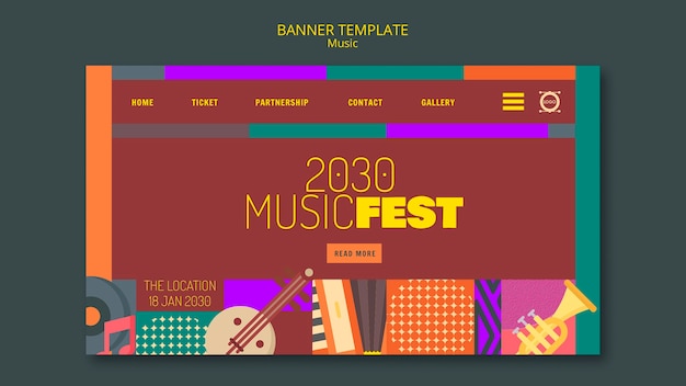 Bezpłatny plik PSD płaski szablon festiwalu muzycznego
