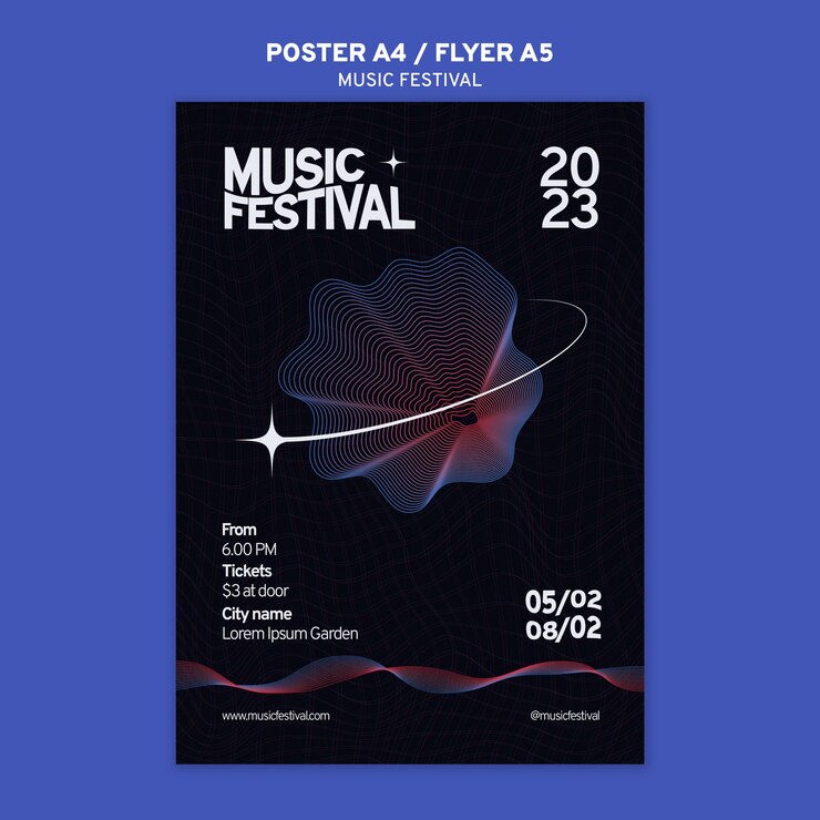 Bezpłatny plik PSD płaski szablon festiwalu muzycznego