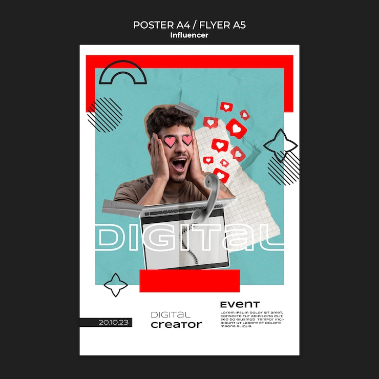 Bezpłatny plik PSD płaski szablon influencer