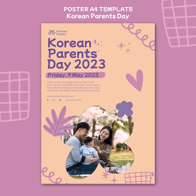 Bezpłatny plik PSD płaski szablon koreański dzień rodziców