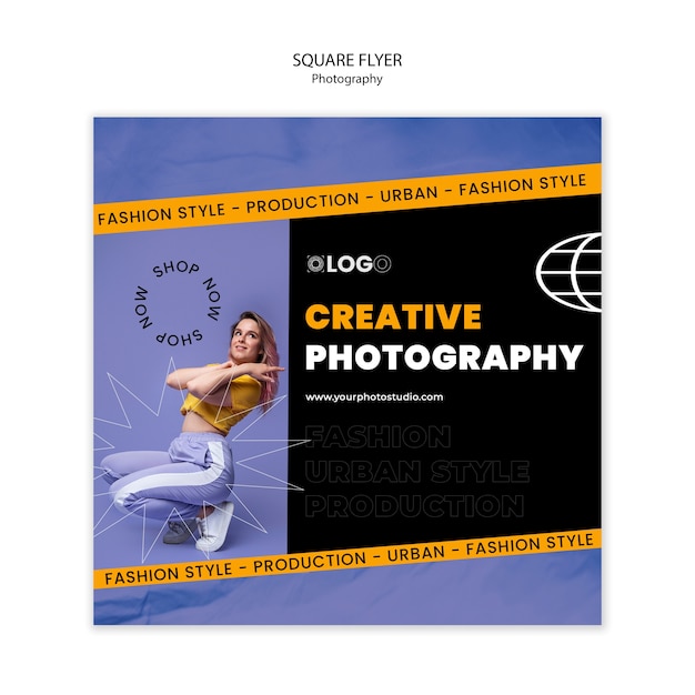 Płaski szablon kwadratowej ulotki fotograficznej