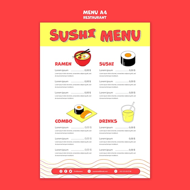 Bezpłatny plik PSD płaski szablon menu sushi