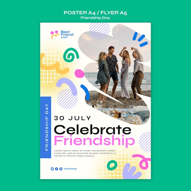 Bezpłatny plik PSD płaski szablon plakatu dzień przyjaźni