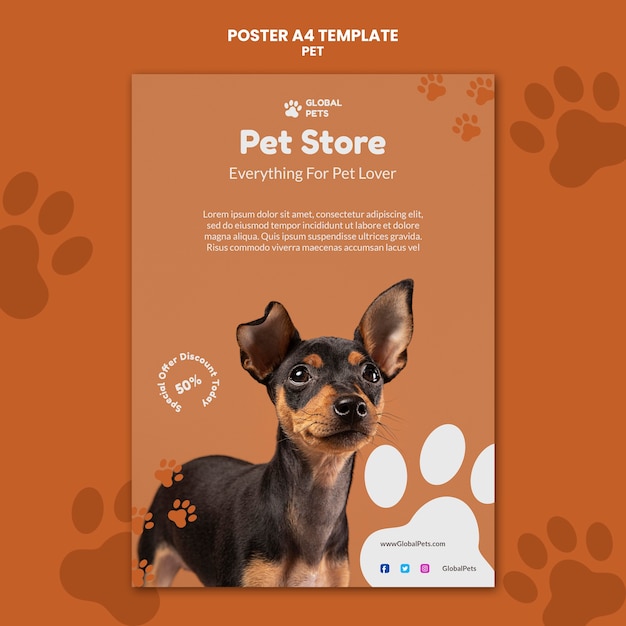 Bezpłatny plik PSD płaski szablon plakatu przyjęcia zwierząt domowych