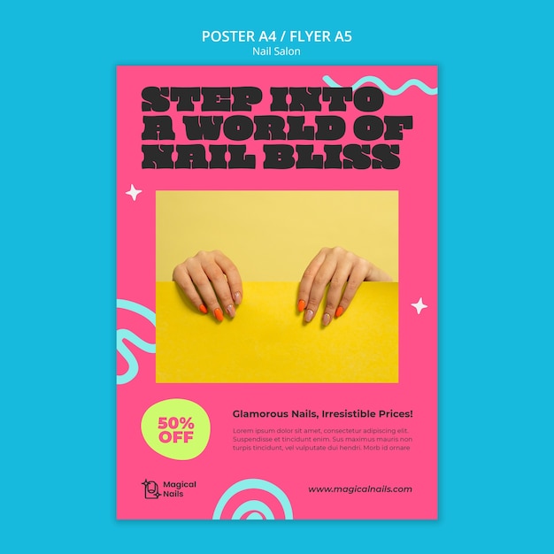 Bezpłatny plik PSD płaski szablon plakatu salonu paznokci