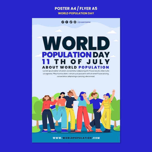 Bezpłatny plik PSD płaski szablon plakatu światowego dnia ludności