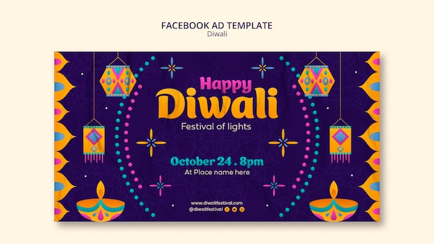 Bezpłatny plik PSD płaski szablon reklamy diwali na facebooku