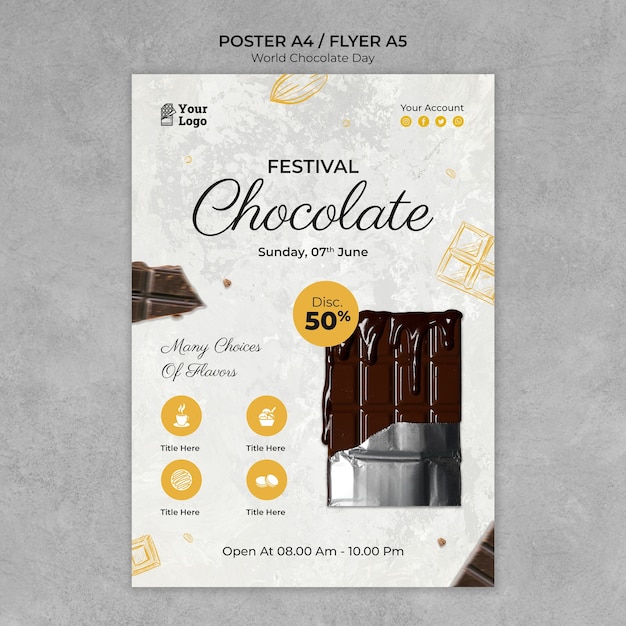 Bezpłatny plik PSD płaski szablon światowego dnia czekolady