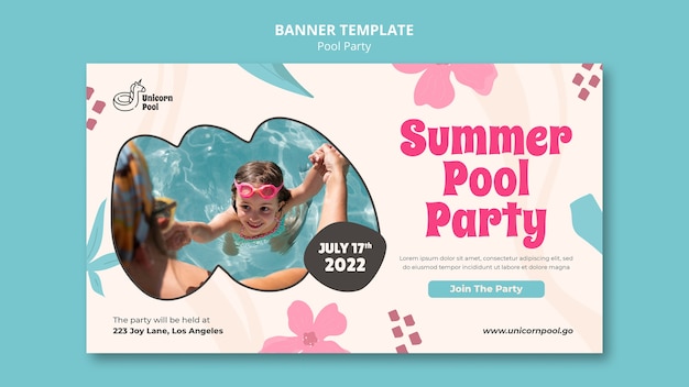 Bezpłatny plik PSD płaski szablon transparentu przy basenie